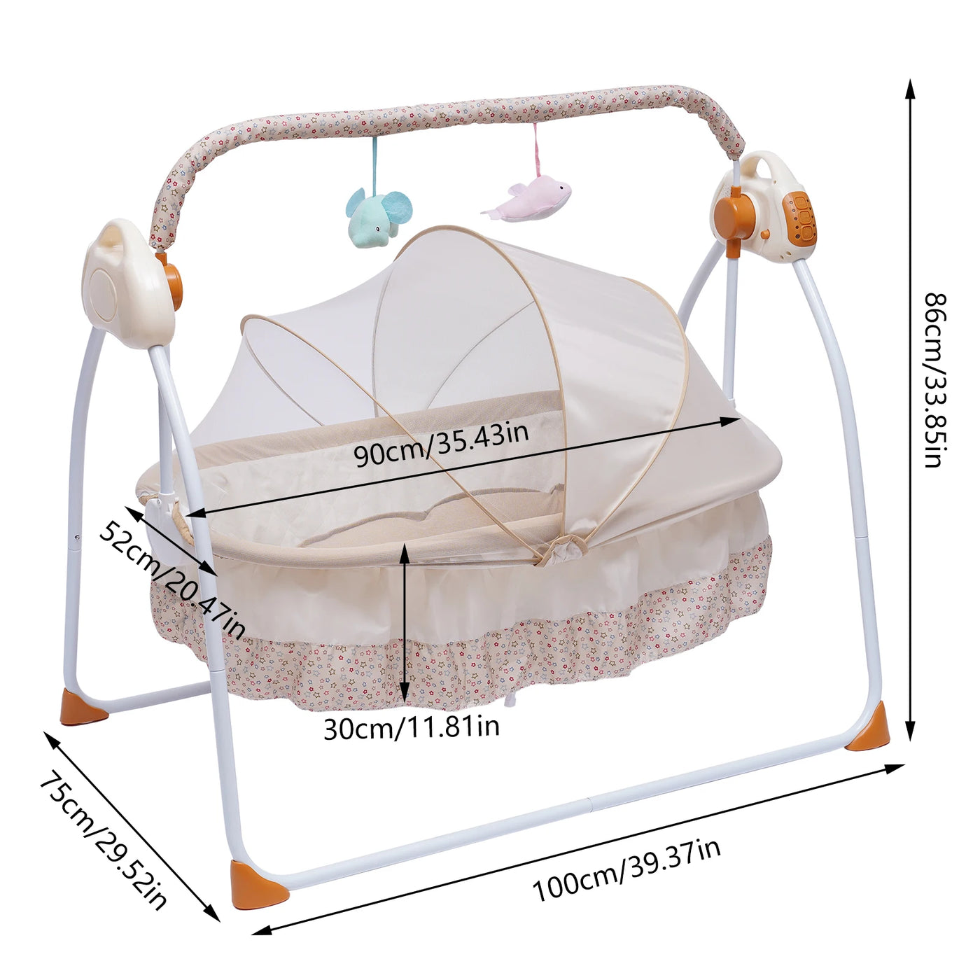 3-COLOR LED BLUETOOTH ELECTRIC BABY CRADLE WITH AUTO SWING, SAFE CRIB, INFANT ROCKER & MP3 MUSIC PLAYER