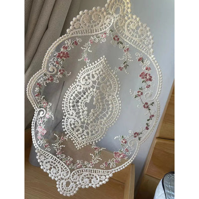 1pc Vintage French Lace Table Mat Embroidered Lace Tablecloth Pastoral European Style Bedside Table Decoration Rose Mat