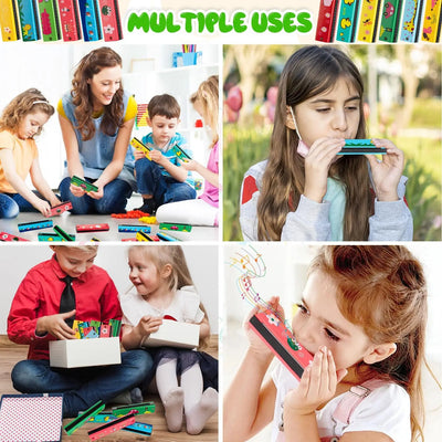 2pcs Wooden Harmonica Musical Instrument Play 16-Hole Harmonicas Parent-Child Puzzle Early Education Toy Gift for Kids Children