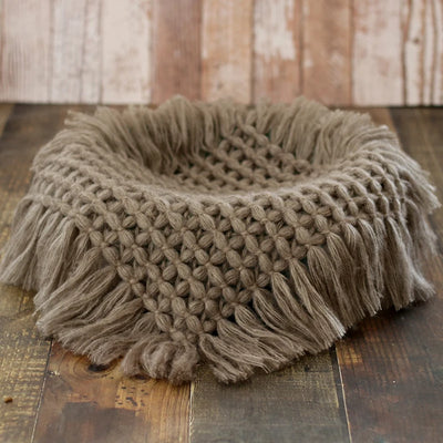Newborn Baby Photography Blanket Basket Filler Mohair Knitted Mat 50cm Square Rug Photo Props Cushion Tassels Decoration Blanket