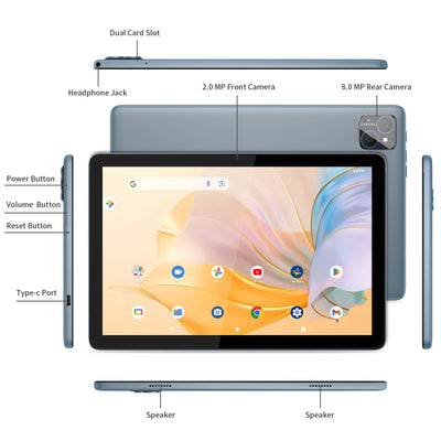 New! PRITOM TAB11 Android 14 Tablet 10 Inch, 8GB(4+4 Expand) RAM + 128GB ROM, Octa Core, 5G WiFi, with Keyboard, Mouse, Case