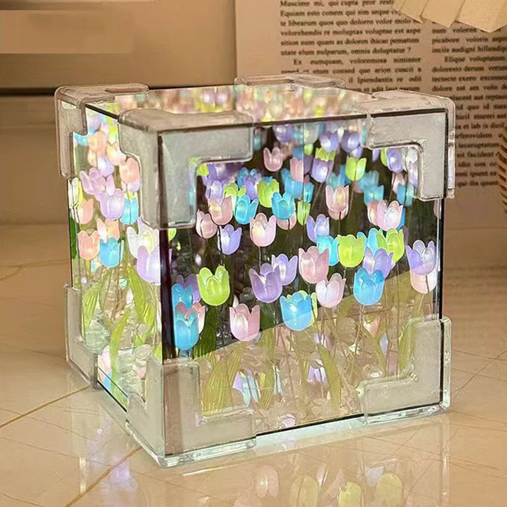 DIY Simulation Tulip LED Night Light Battery Operated Flower Table Lamp Tulips Handmade Material Bedside Lights Bedroom Decor