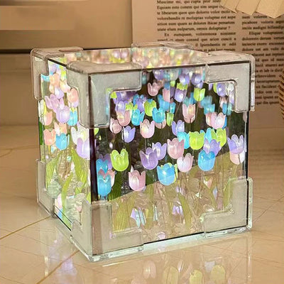 DIY Simulation Tulip LED Night Light Battery Operated Flower Table Lamp Tulips Handmade Material Bedside Lights Bedroom Decor