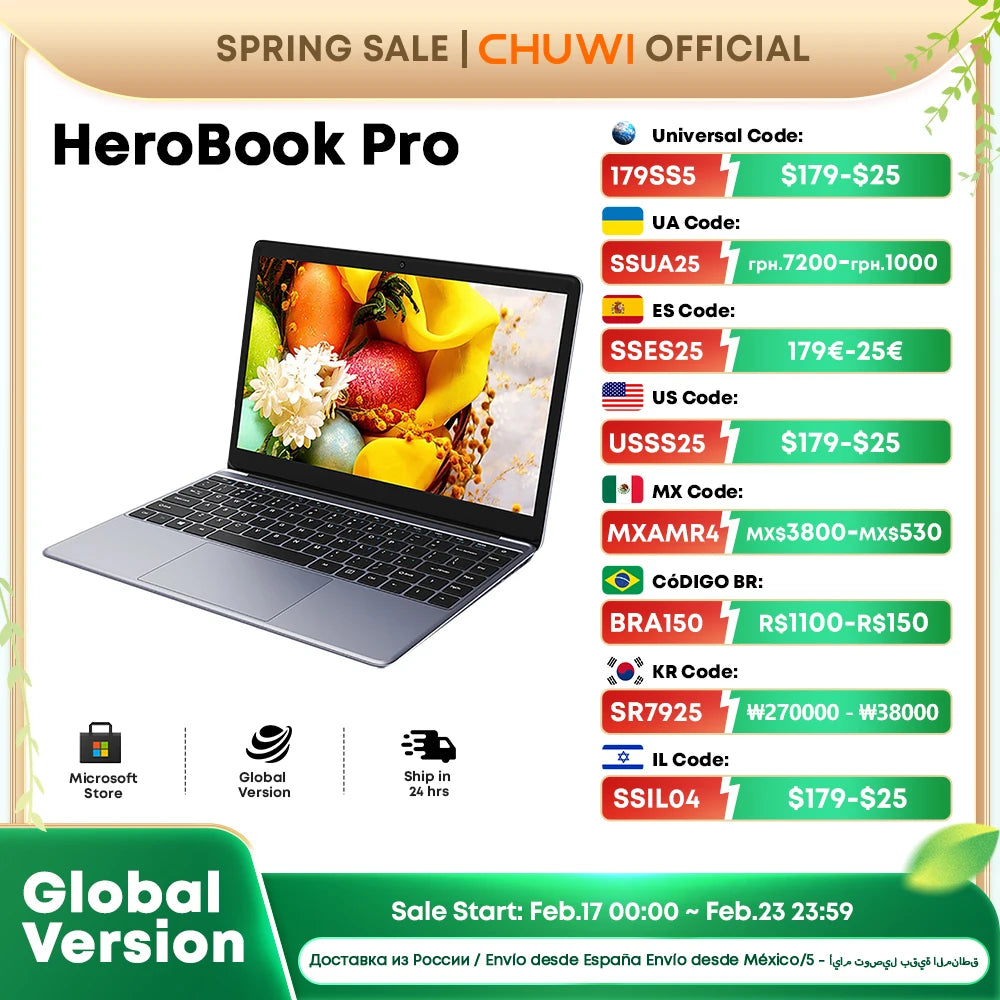 CHUWI Herobook Pro / Herobook Plus Laptop Windows 11 Laptop 14.1inch / 15.6inch FHD Intel N4020 LPDDR4 8GB 256GB SSD Computer PC
