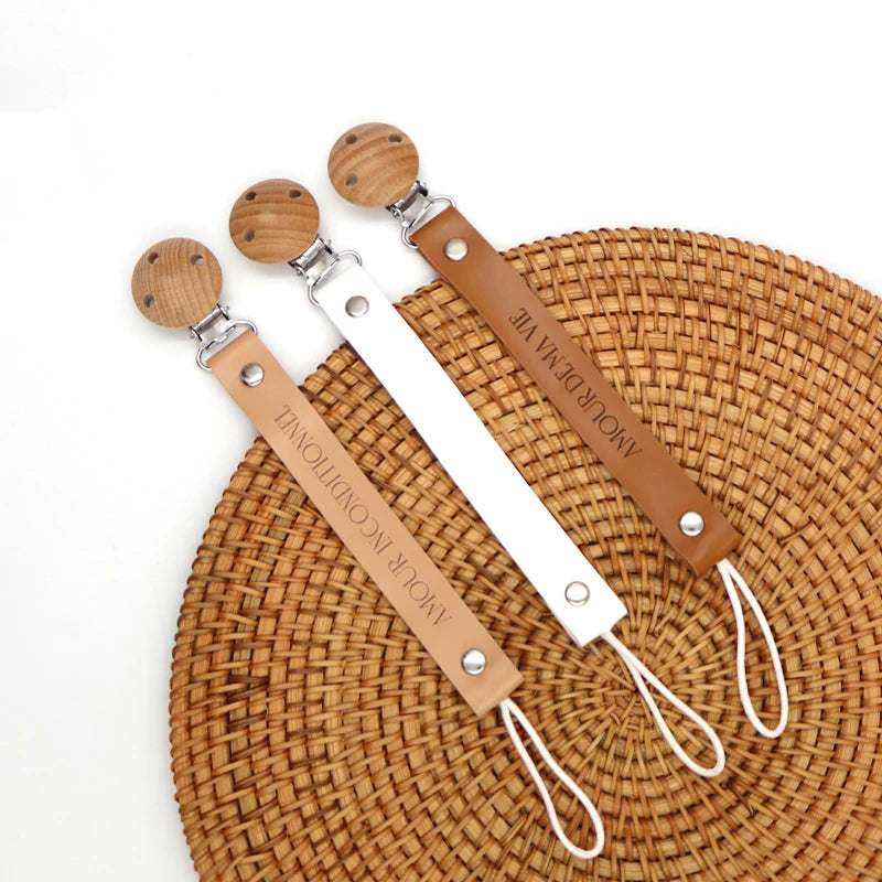 HOT PU Leather Baby Pacifier Chain Rainbow Soother Pacifier Clips Chain Metal Dummy Clip Nipple Holder Clasps