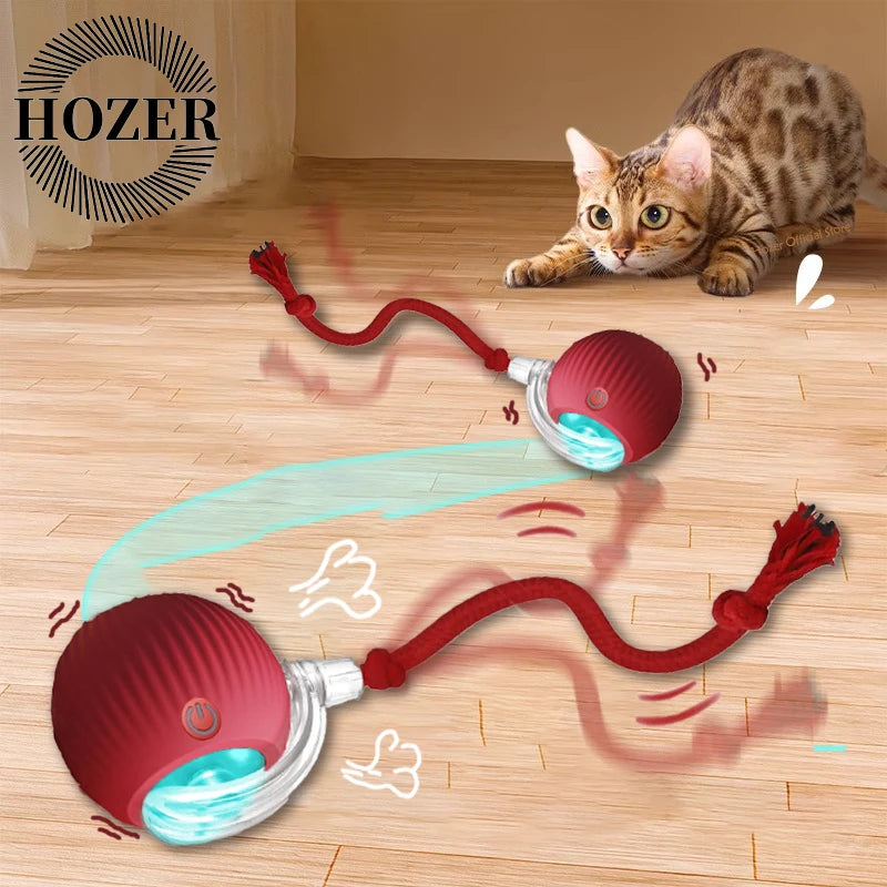 2Pcs cat Interactive Ball Toys Automatic Rolling Ball Faux Tail Rechargeable Smart Pet Electric Toy Cat Training Imitate Mouse