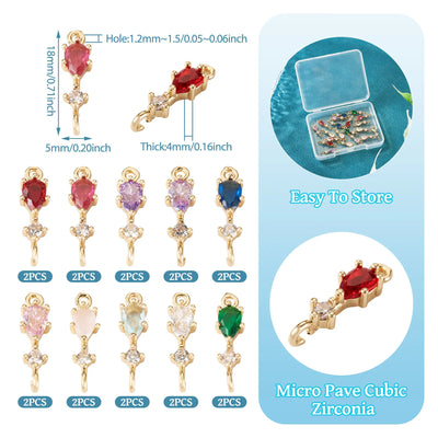 20pcs Small Brass Cubic Zirconia Charms with Jump Ring Real 18K Gold Plated Faceted Teardrop Pendants for Jewelry Making 8x3x3mm