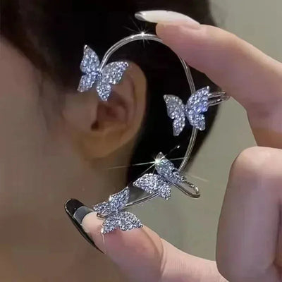 Sparkle Zircon Butterfly Earrings Without Piercing for Women Silver Color Elf Earrings Ear Cuffs Party Wedding Korean Jewelry