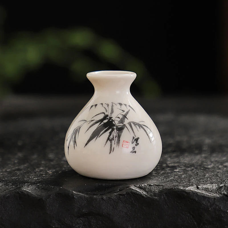 Retro White Chinese Style Mini Ceramic Vase Niche Home Dry Ice Kettle Ornament DIY Decoration Miniatures Flower Vase Crafts Gift