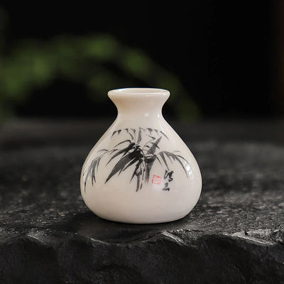 Retro White Chinese Style Mini Ceramic Vase Niche Home Dry Ice Kettle Ornament DIY Decoration Miniatures Flower Vase Crafts Gift