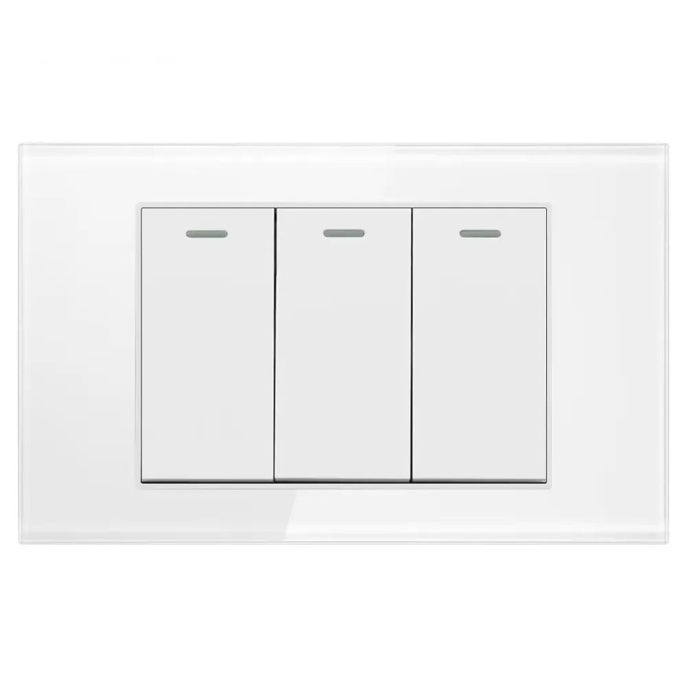 Shawader Electric Power Wall Switch Brazil US Mexico Glass Panel 118 Jack Three Position Outlet Home Office Kitchen 1/2/3/4Gang