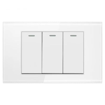 Shawader Electric Power Wall Switch Brazil US Mexico Glass Panel 118 Jack Three Position Outlet Home Office Kitchen 1/2/3/4Gang