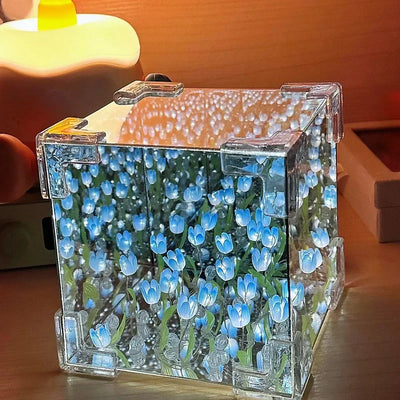 DIY Tulip Night Light Luminous Ornament Mirrors Simulation Flower Light INS Decor LED Table Lights Desktop Mirror Light Gifts