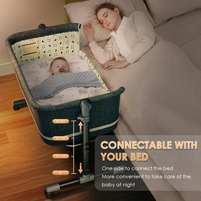 3-IN-1 BABY BASSINET WITH COMFY MATTRESS, PORTABLE BEDSIDE SLEEPER WITH WHEELS, EASY TO ASSEMBLE, SUITABLE FOR BABY GIRLS AND BOYS