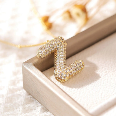 RAKOL Exquisite Copper Gold-plated Zircon Pendant American Minimalist Collarbone Chain 26 A-Z Balloon Letter Necklace For Women