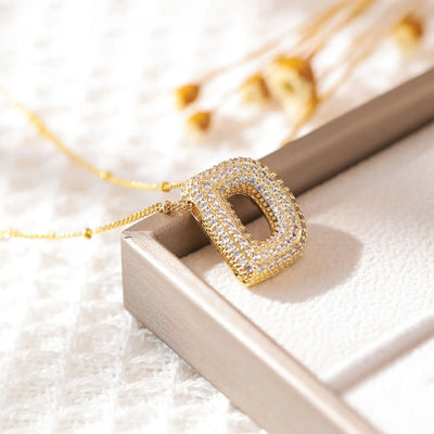 RAKOL Exquisite Copper Gold-plated Zircon Pendant American Minimalist Collarbone Chain 26 A-Z Balloon Letter Necklace For Women