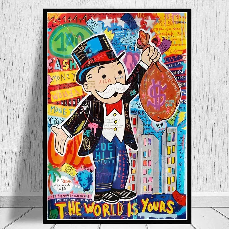 Graffiti Art Alec Monopoly Canvas Posters Inspirational Artwork The World Is Yours Money Paintings on The Wall Modern Home Decor