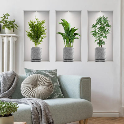 3Pcs/Set Fake Green Plants Potted Plant 3D Wall Stickers Living Room Study Office Waterproof Vinyl Decor Self Adhesive Decals