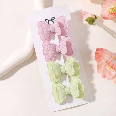 4Pcs/set Butterfly Hair Clip Set for Girls Double Layered Bow Cute Bangs Hair Pin Cotton Safe Kids Baby Hair Accessories Set