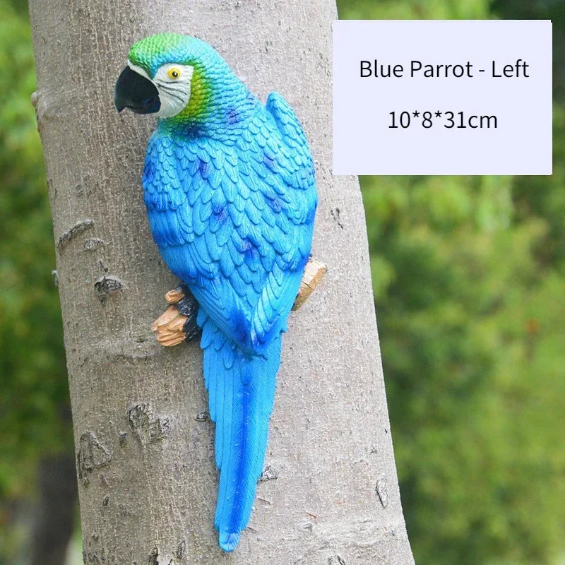 Simulation Parrot Statue Birds Wall Mounted Outdoor Garden Resin Tree Hanging Decoration Animal Sculpture Home Ornament Decor