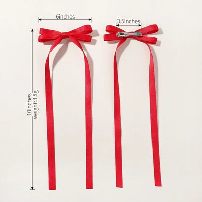 2pcs 2025 New Cute Ribbon Bow Headband Long Tassel Hair Clip Women's Hair Accessories Girls Party Headwear Side Clips Wholesale