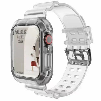 Silicone Band+Case for Apple Watch 10 42 46mm Strap 44/45MM 41/40mm Transparent Bracelet For Iwatch Series 9 8 7 6 Se 5 Correas