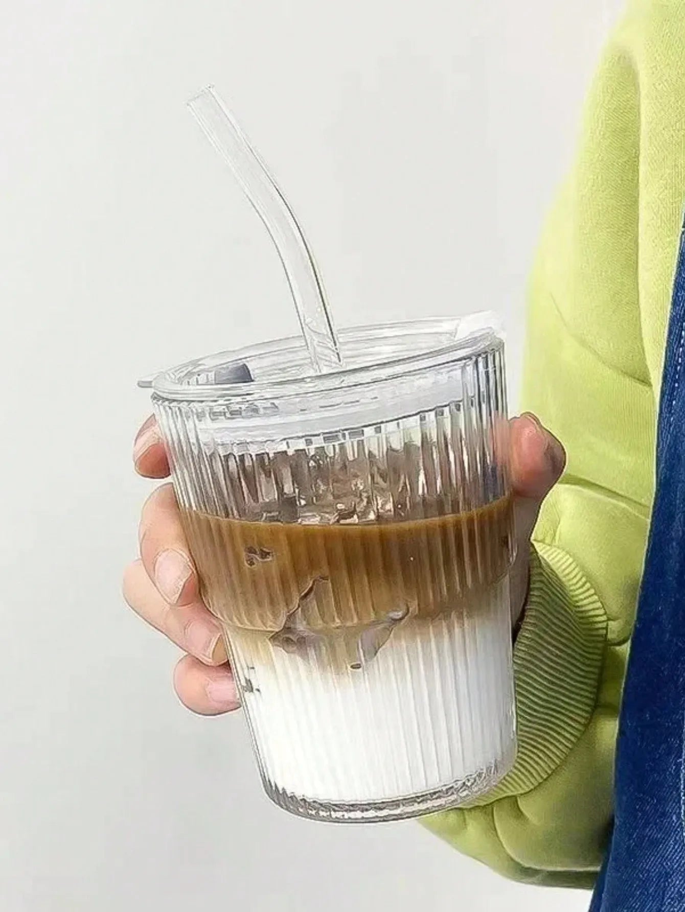 1pc, Vertical Striped Glass Cup, Iced Coffee Cup, Vintage Transparent Water Tea Milk Juice Mugs Cup, Wine Glasses For Cocktail,
