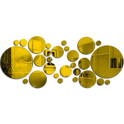 32Pcs Modern 3D Mirror Wall Sticker Circle Silver Mirror Decals Self-Adhesive Art Ornaments Home Background Decoration