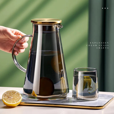 Water Jug Transparent Heat-Resistant Glass Cold Water Kettle And Cups Water Pot With Handle Large Capacity Office Household Jug