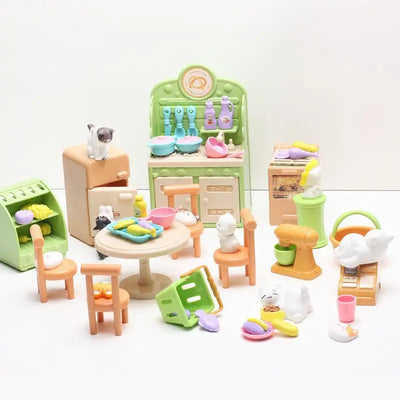 Kawaii Items Kids Toys Miniature Doll House Furniture Kitchen Kits Set Pet  For Barbie DIY Children Game Christmas Present Gift
