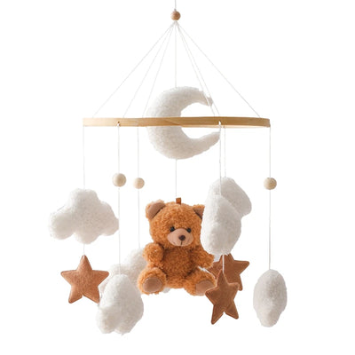 BABY CRIB MOBILE RATTLE TOY – SOFT FELT TEDDY VELVET PINK BEAR HANGING TOY WITH HOLDER FOR INFANTS (0-12 MONTHS)y Holder Bracket Crib Girl Toy