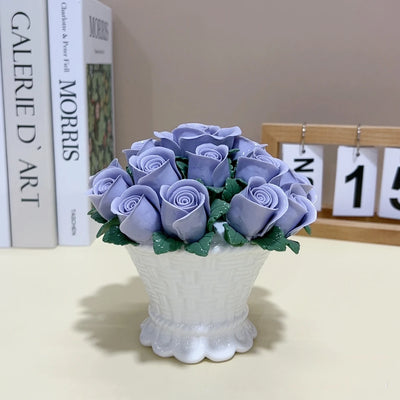 Handmade Ceramic Flowers Ornament Handheld Flower Intangible Cultural Heritage Ceramic Lily Rose Flowers Home Desk Decoration