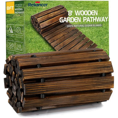 8' Wooden Garden Pathway,Outdoor Roll Out Cedar Straight Walkway,Patio Path Decorative Garden Boardwalk Walkways