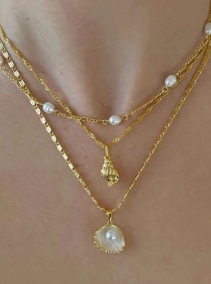 Vintage Shiny Shell Starfish Pendant Necklace for Women Simple Multilayer Thin Chain Choker Bridal Neck Jewelry
