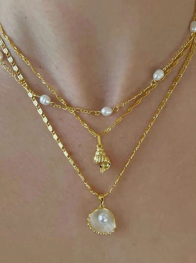Vintage Shiny Shell Starfish Pendant Necklace for Women Simple Multilayer Thin Chain Choker Bridal Neck Jewelry