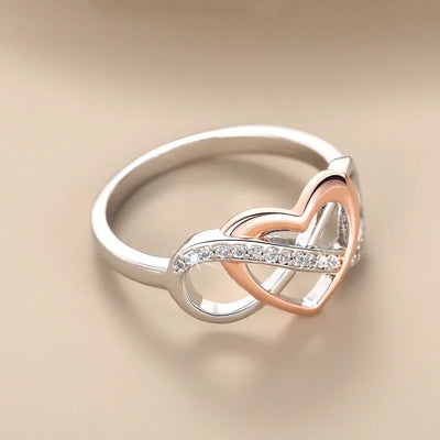 Huitan Unique Infinity Sign and Heart Designed Rings for Women Trendy Love Shiny Finger Accessory Chic Two-tone Wedding Jewelry