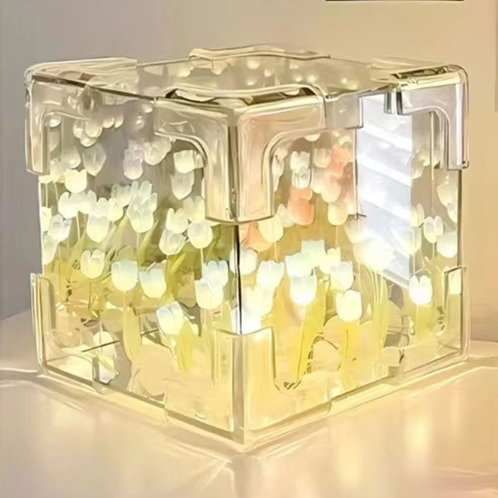 DIY Simulation Tulip LED Night Light Battery Operated Flower Table Lamp Tulips Handmade Material Bedside Lights Bedroom Decor