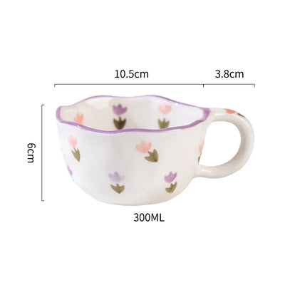 Ceramic Mug with Rabbit Handle Spoon Hand-shaped Irregular Coffee Milk Tea Cup Breakfast Oatmeal Cup Drinkware Kitchen Cup