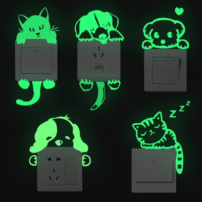 Cartoon Glow in the Dark Sticker Light Switch Sticker Luminous Wall Stickers Decal for Kids Room Decoration Home Decor Cat Fairy
