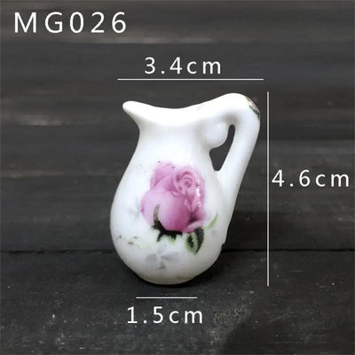 Mini Rose Ceramic Vase Handicraft Collection Miniature Model Resin Simulation Vase Desktop Mini Decor Creative Pocket Artwork