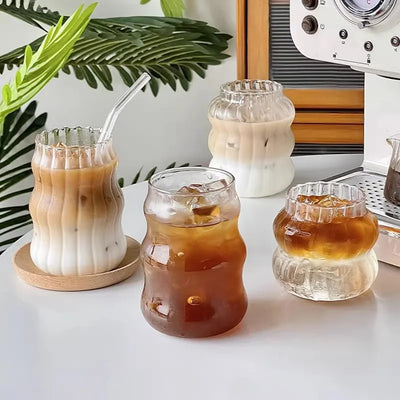 1pc Glass Cup 530ml Water Glasses Stripe Mug Heat-resistant Tumbler Drinkware Perfect For Tea Juice Milk Coffee For Party