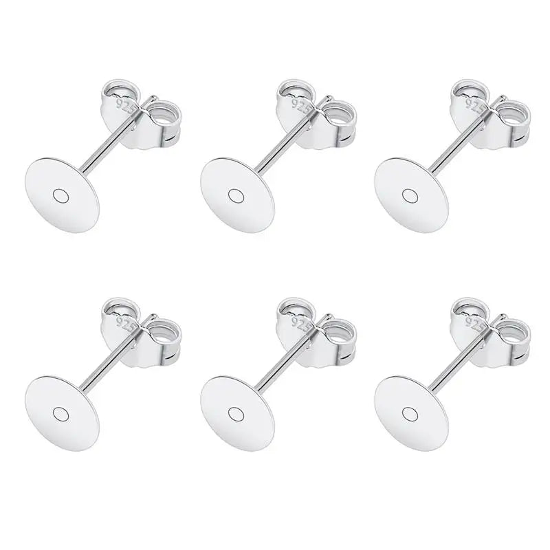 50pcs/lot 925 Silver Plated Blank Post Earring Studs Base Pin With Earring Plug Findings Ear Back DIY Jewelry Making Accessories
