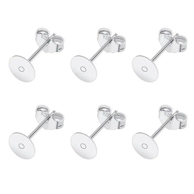 50pcs/lot 925 Silver Plated Blank Post Earring Studs Base Pin With Earring Plug Findings Ear Back DIY Jewelry Making Accessories