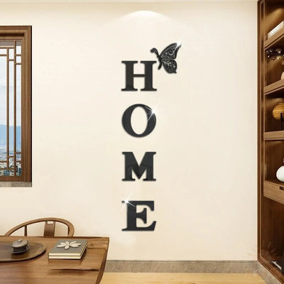 New Butterfly Home English Letter Wall Stickers  Mirrors Acrylic Self Adhesive Detachable Wall Stickers Modern Home Decoration