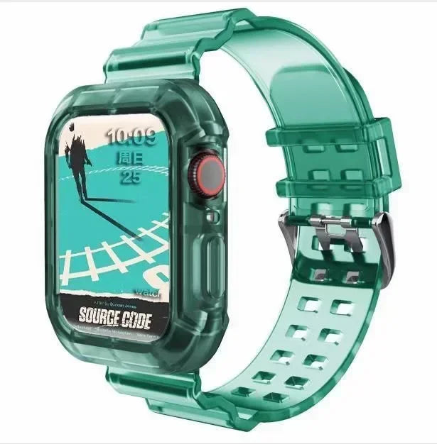 Silicone Band+Case for Apple Watch 10 42 46mm Strap 44/45MM 41/40mm Transparent Bracelet For Iwatch Series 9 8 7 6 Se 5 Correas
