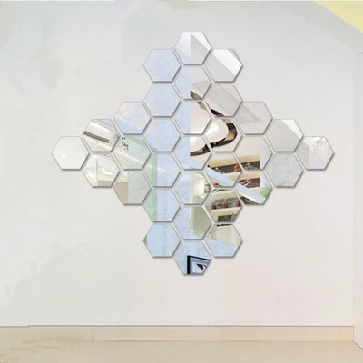 6/12PCS 4 Color Hexagon Acrylic Wall Mirror Self Adhesive Stickers Mosaic Tile Decals for Decoration DIY Art Ornaments Gift