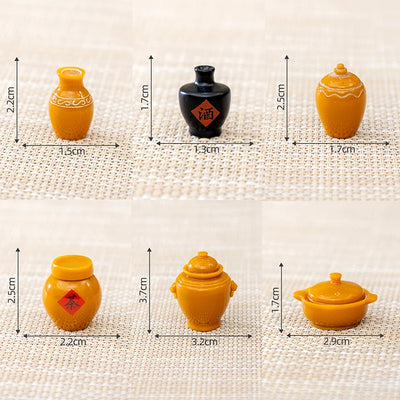 6Pcs 1:12 Dollhouse Miniature Wine Altar Tea Jar Clay Pot Flowerpot Vase Home Model Decor Toy Doll House Accessories