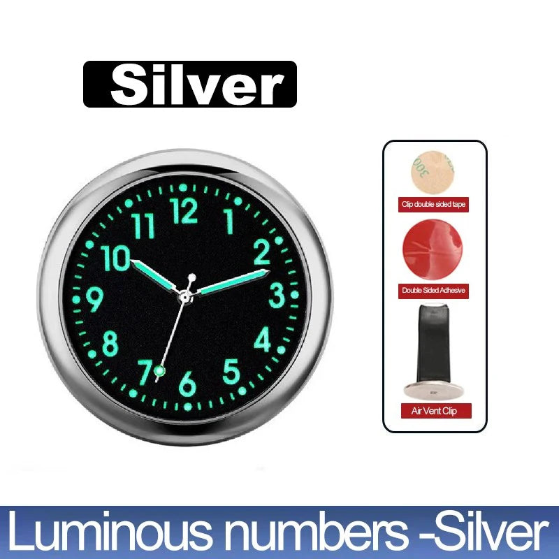 LUMINOUS MINI QUARTZ CAR CLOCK – STICK-ON DIGITAL WATCH ORNAMENT FOR AUTO INTERIOR