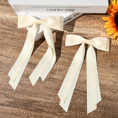2Pcs Ribbon Tassel Bow Hair Clips for Women Elegant Satin Long Tassel Hairpins Barrettes Girls Fashion Hair Accessories Gift