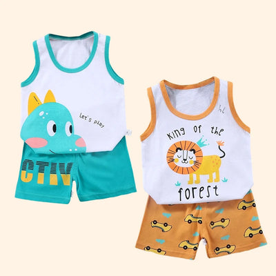 2PCS CHILDREN'S CLOTHING VEST SUIT SUMMER COTTON T-SHIRTS SHORTS BOYS GIRLS SLEEVELESS KIDS CLOTHES FOR BABY